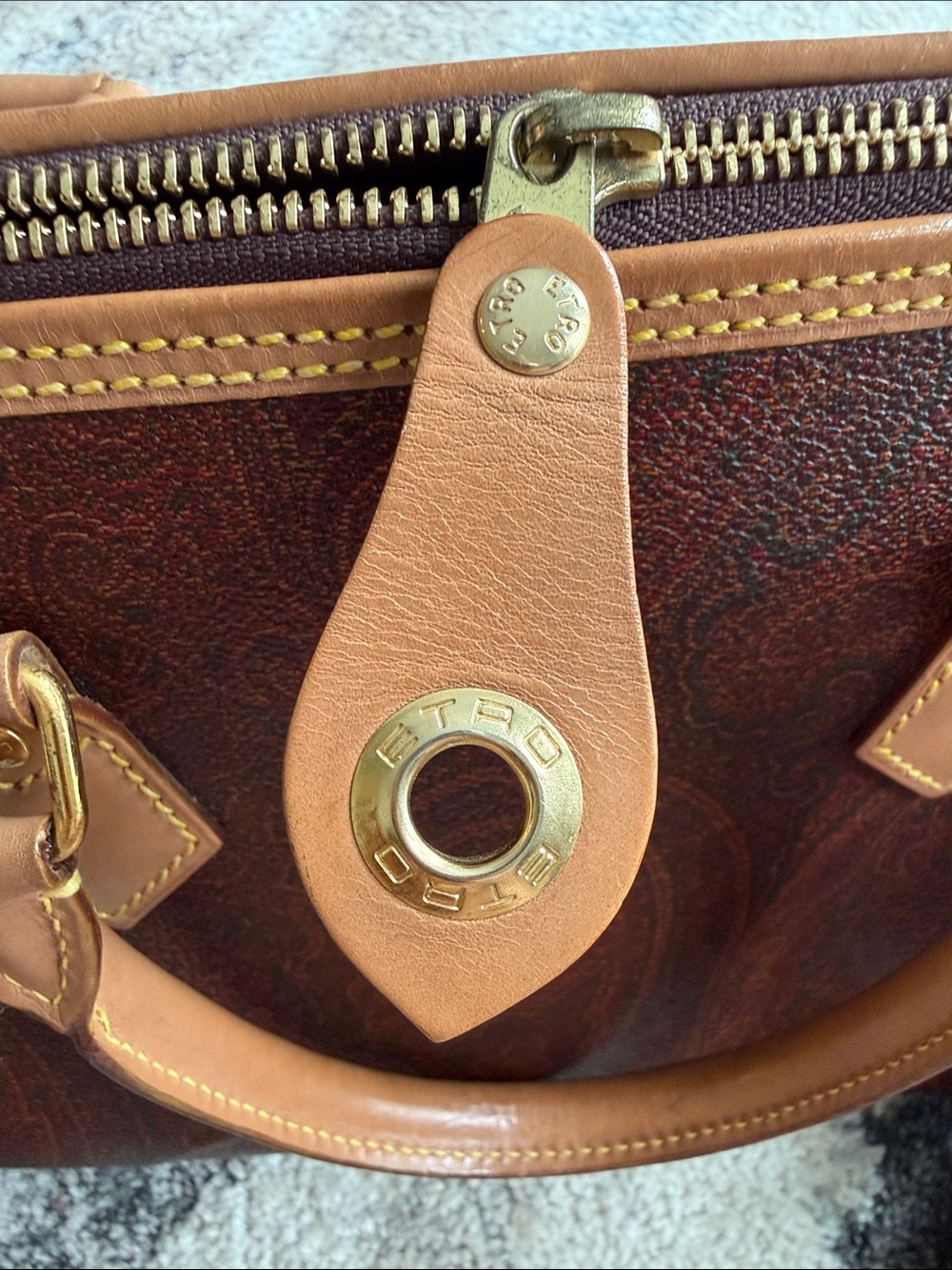 Etro Dark Brown Leather Satchel with Tan Handles - Picture 12 of 16